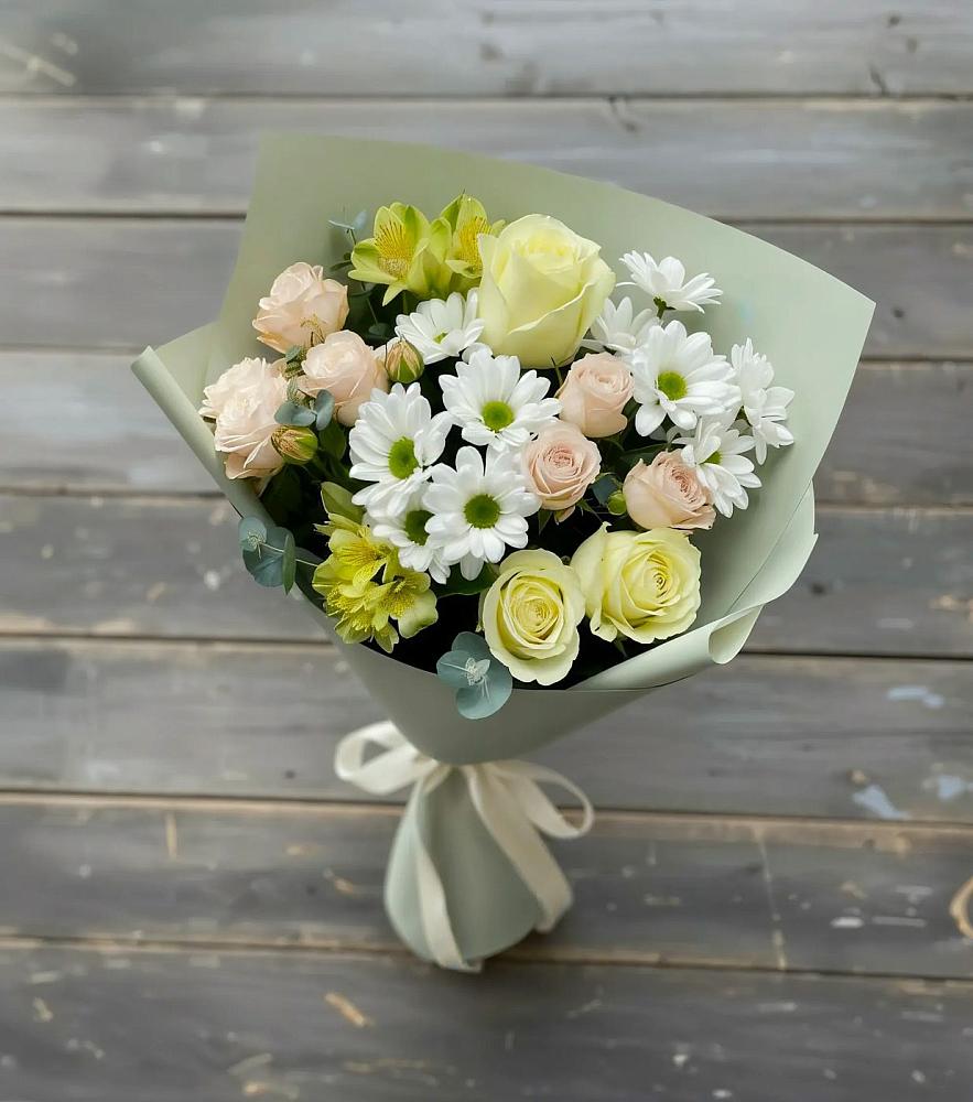 Букет цветов из: Альстромерии, Розы и Хризантемы в Водоразделе