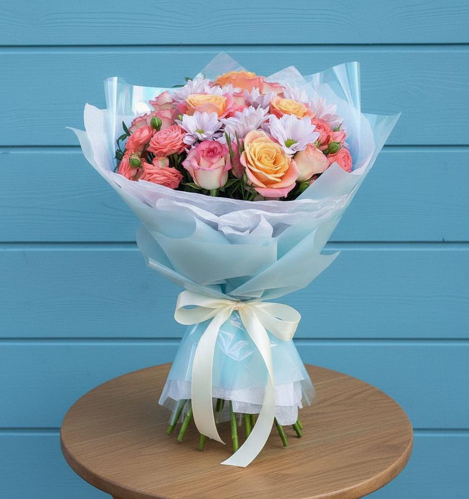 Букет цветов из: Хризантемы и Розы в Водоразделе