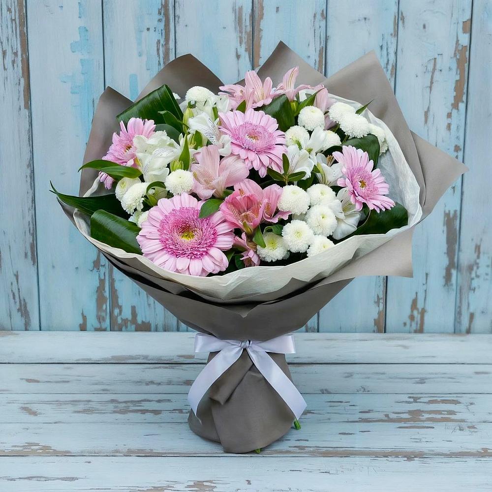 Букет цветов из: Герберы, Альстромерии и Хризантемы в Водоразделе