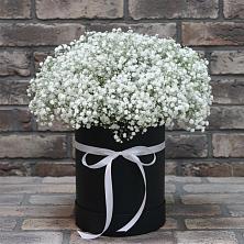 Цветочная композиция из Гипсофила в шляпной коробке в Водоразделе