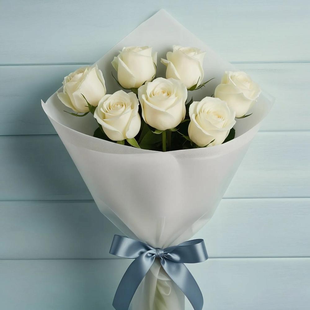 Букет 7 Белых роз Эдлесс Лав в Водоразделе